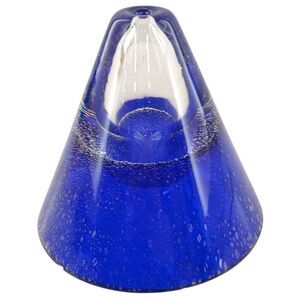 Vintage Hand Blown Art Glass Oil Lamp Half Hourglass Cobalt Blue Glass Decor 5"
